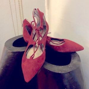 Saks 5th Ave burgundy lace up flats size 8